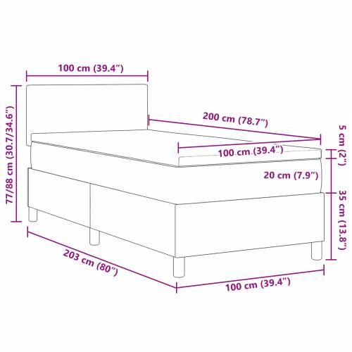 Box Spring Krevet s Madracem & LED Svjetlom Zeleno Sivo 100x200 cm Tkanina od Žoržeta Cijena