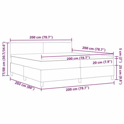 krevet s box springom s madracem i LED svjetlom zeleni sivi 200x200 cm od kordure Cijena