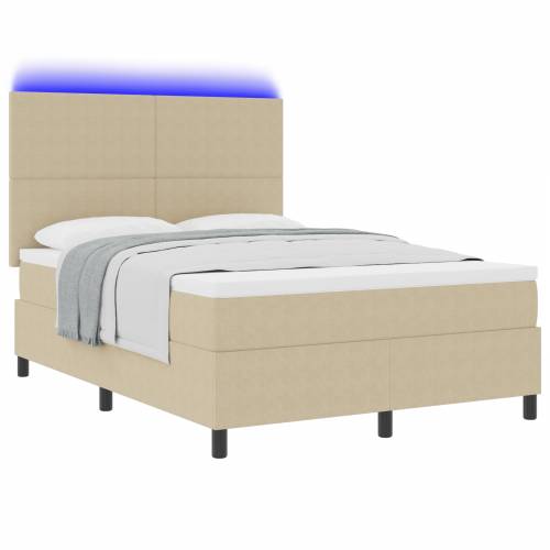 Krevet s box springom s madracem & LED svjetlom Bež 140x200 cm Kordura tkanina Cijena