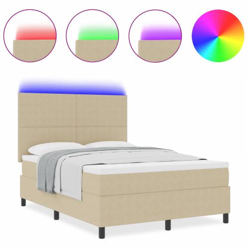 Krevet s box springom s madracem & LED svjetlom Bež 140x200 cm Kordura tkanina Cijena