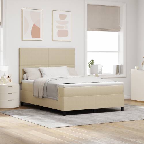 Box Spring krevet s madracem i LED svjetlom u bež kordura tkanini 140x200 cm Cijena
