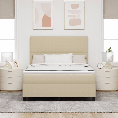 Box Spring krevet s madracem i LED svjetlom u bež kordura tkanini 140x200 cm Cijena