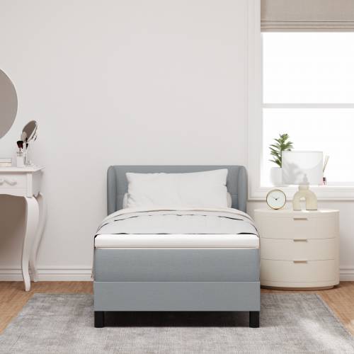 Box Spring Krevet s Madracem - Svjetlosiva, 90x200 cm, Tkanina Cijena