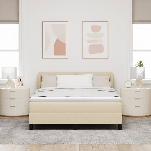 Krevet s podnom oprugom s madracem krem 160x200 cm tkanina Cijena