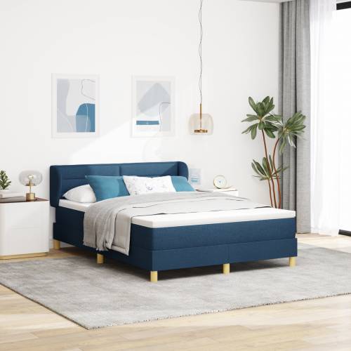 Plavi Box Spring krevet s madracem – 140x200 cm Tkanina Cijena