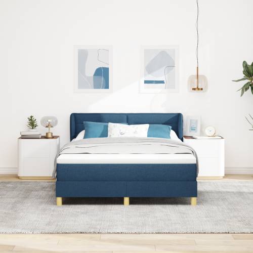 Plavi Box Spring krevet s madracem – 140x200 cm Tkanina Cijena