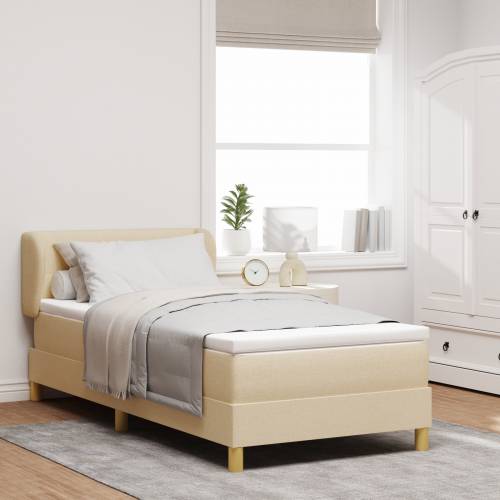 Box Spring Krevet s Madracem - Krem, 100x200 cm, Tkanina Cijena