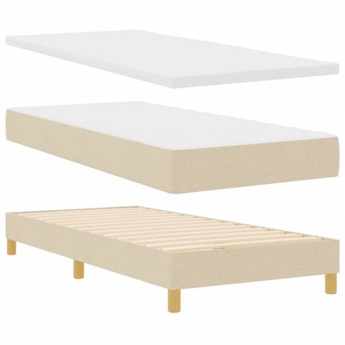 Box Spring Krevet s Madracem - Krem, 100x200 cm, Tkanina Cijena