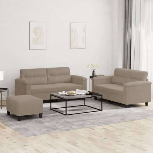 3-dijelni set sofa s jastucima smeđesivi od mikrovlakana - Sivo-smeđa S osloncem za noge Cijena