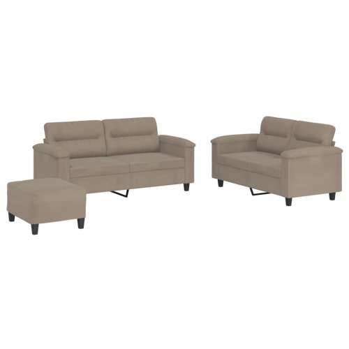 3-dijelni set sofa s jastucima smeđesivi od mikrovlakana - Sivo-smeđa S osloncem za noge Cijena
