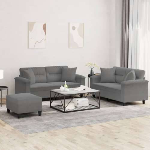 3-dijelni set sofa s jastucima tamnosivi od mikrovlakana - Tamno siva s jastucima i tabureom Cijena