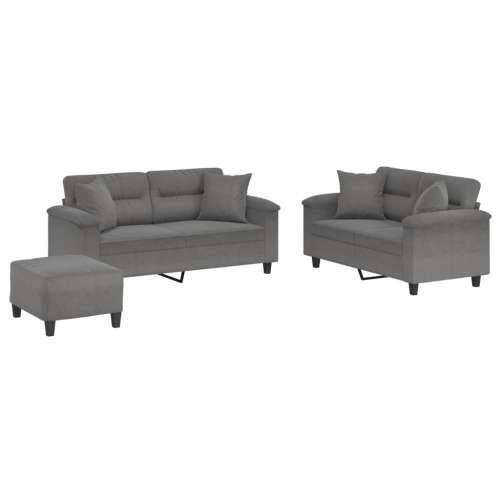 3-dijelni set sofa s jastucima tamnosivi od mikrovlakana - Tamno siva s jastucima i tabureom Cijena