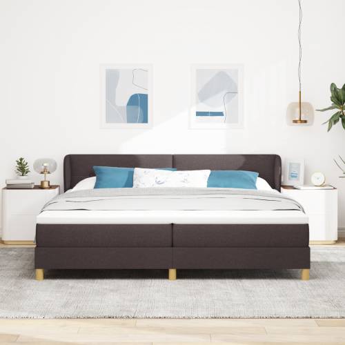 Kutija za Krevet s Madracem Tamno Smeđa 200x200 cm Tkanina Cijena