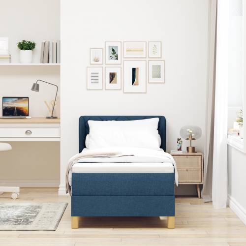 Box Spring Krevet s Madracem - Plava - 80x200 cm - Tkanina Cijena