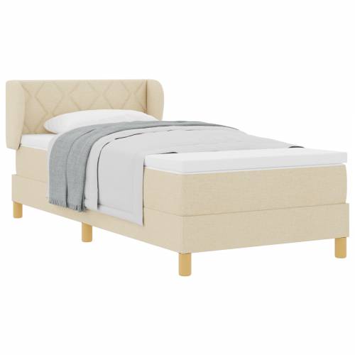 Box Spring Krevet s madracem u krem boji, 90x200 cm, Tkanina Cijena