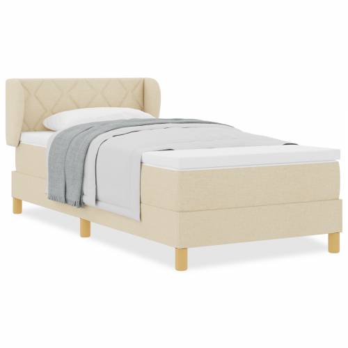 Box Spring Krevet s madracem u krem boji, 90x200 cm, Tkanina Cijena