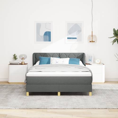 Box Spring Krevet s Madracem - Tamno Siva, 160x200 cm Tkanina Cijena
