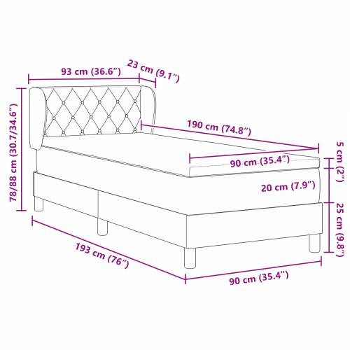 Box Spring krevet s madracem tamnosive boje 90x190 cm od baršuna Cijena