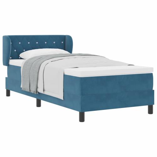 Box Spring Krevet s Madracem Tamnoplava 90x190 cm Baršun Cijena