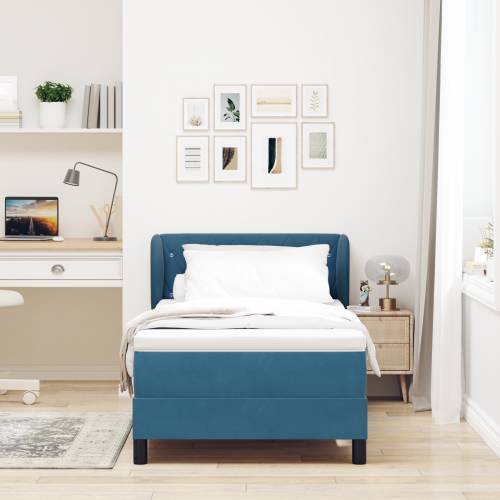 Box Spring Krevet s Madracem Tamnoplava 90x190 cm Baršun Cijena
