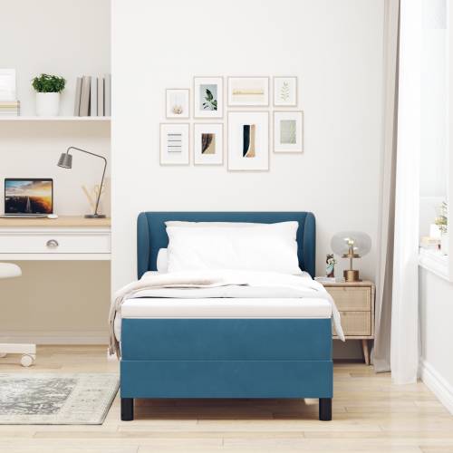 Box Spring Krevet s Madracem u Tamnoplavoj Boji 90x200 cm Baršun Cijena