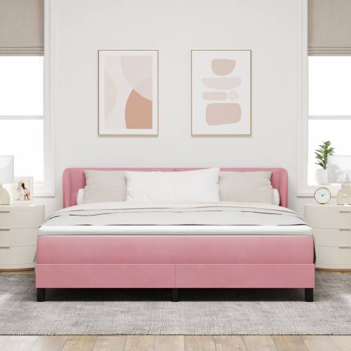Box Spring Krevet s Madracem Ružičasta 180x200 cm Baršun Cijena