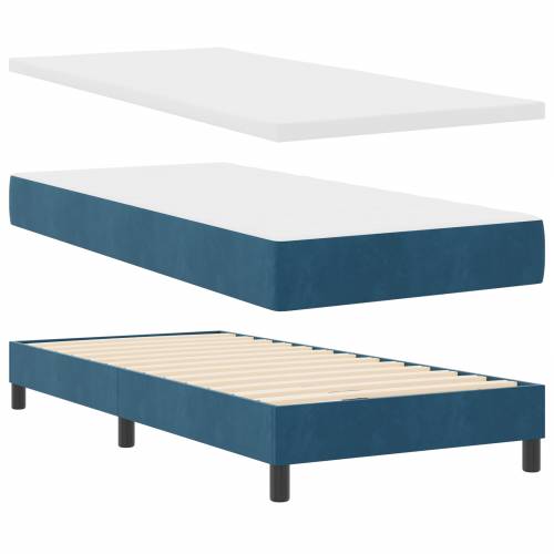 Krevet s madracem tamnoplave boje 90x190 cm od baršuna Cijena
