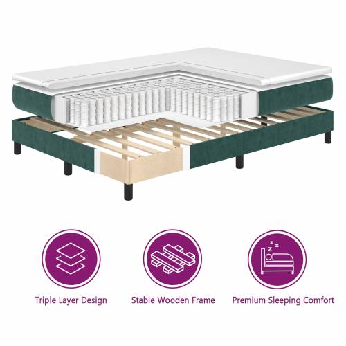 Box Spring Krevet s Madracem Tamno Zelena 90x200 cm Baršun Cijena