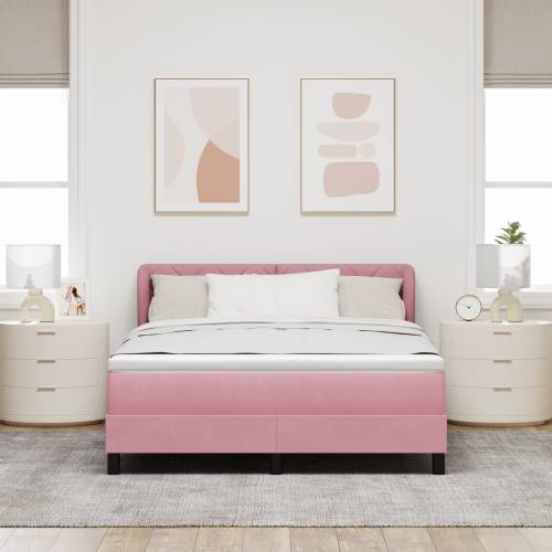 Box Spring Krevet s Madracem Ružičasta 140x190 cm Baršun Cijena