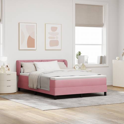 Box Spring Krevet s Madracem Ružičasta 140x190 cm Baršun Cijena