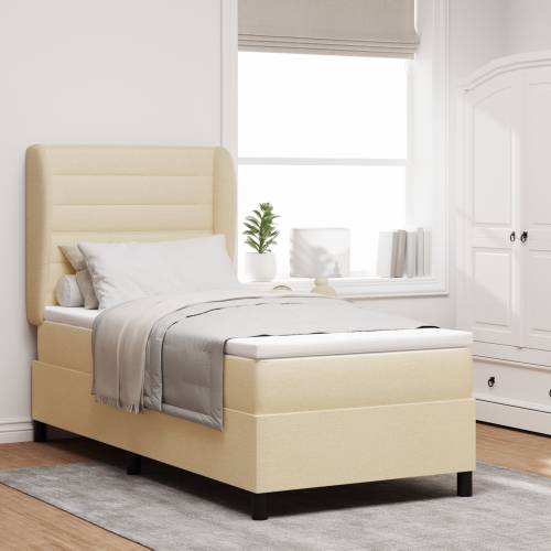 Box Spring Krevet s Madracem Krem 90x200 cm Tkanina Cijena