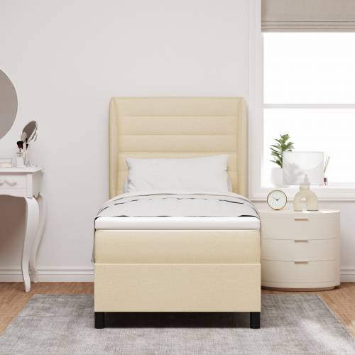 Box Spring Krevet s Madracem Krem 90x200 cm Tkanina Cijena