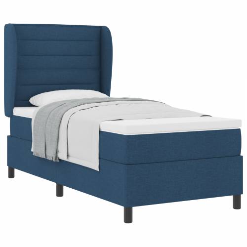 Plavi Box Spring Krevet s Madracem 100x200 cm Tkanina Cijena