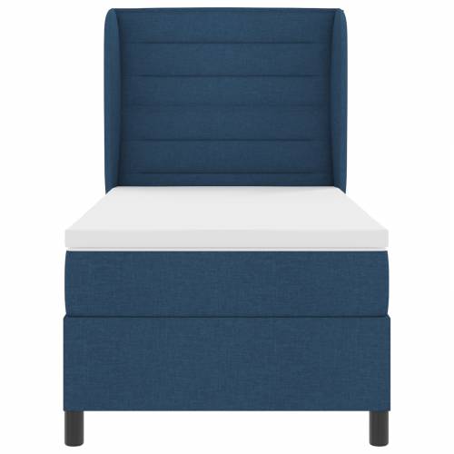 Plavi Box Spring Krevet s Madracem 100x200 cm Tkanina Cijena