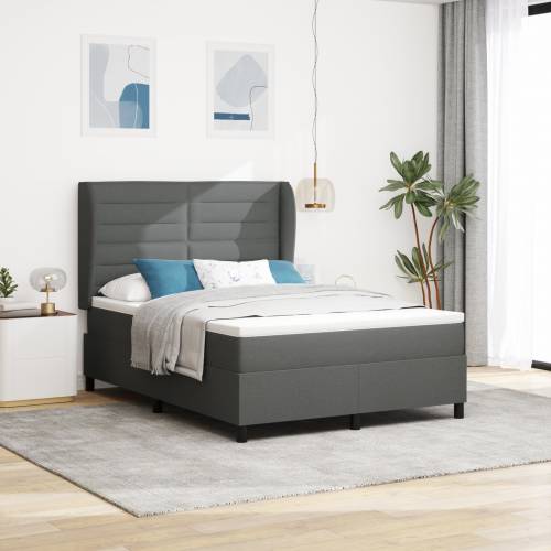 Krevet s box springom i madracem Tamno sivi 140x190 cm Tkanina Cijena