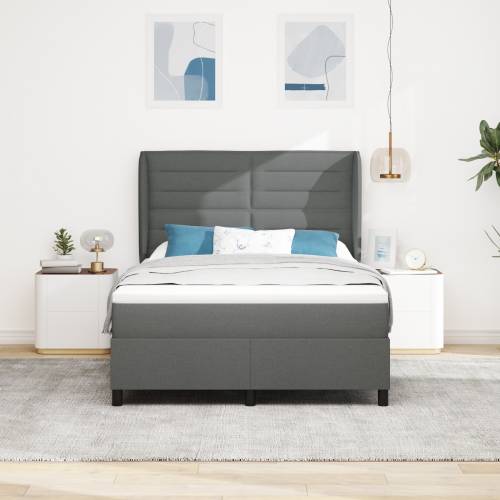 Krevet s box springom i madracem Tamno sivi 140x190 cm Tkanina Cijena