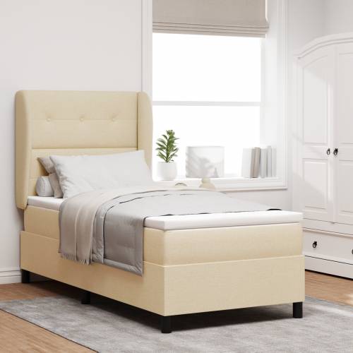 Box Spring Krevet s Madracem u Krem Boji - 100x200 cm Tkanina Cijena