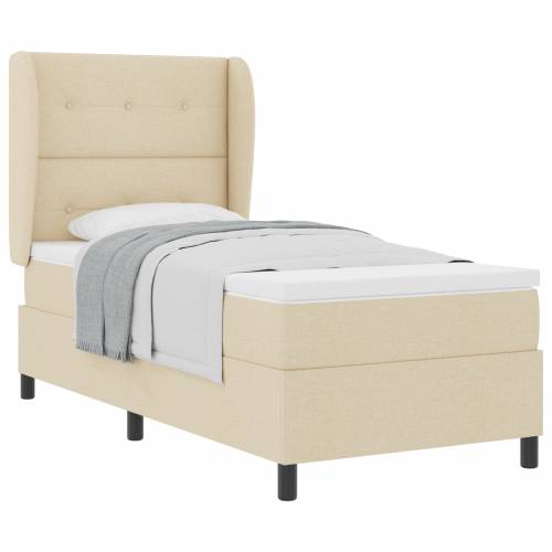 Box Spring Krevet s Madracem u Krem Boji - 100x200 cm Tkanina Cijena