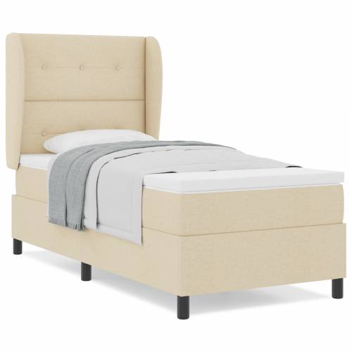 Box Spring Krevet s Madracem u Krem Boji - 100x200 cm Tkanina Cijena