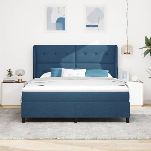 Plavi Box Spring Krevet s Madracem, 180x200 cm, Tkanina Cijena