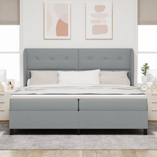 Box Spring Krevet s Madracem - Svjetlosiva, 200x200 cm, Tkanina Cijena