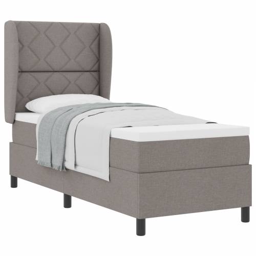 Krevet s uzglavljem i madracem u taupe boji 80x200 cm od tkanine Cijena