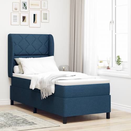 Box Spring Krevet s Madracem - Plava, 80x200 cm, Tkanina Cijena