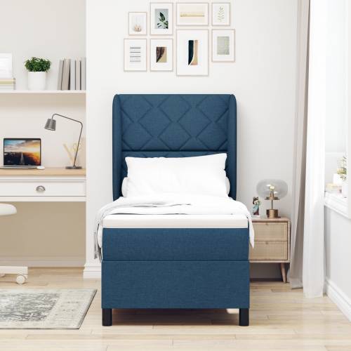 Box Spring Krevet s Madracem - Plava, 80x200 cm, Tkanina Cijena