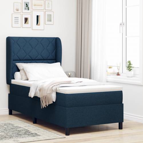 Box Spring Krevet s Madracem u Plavoj Boji, 90x190 cm, Tkanina Cijena