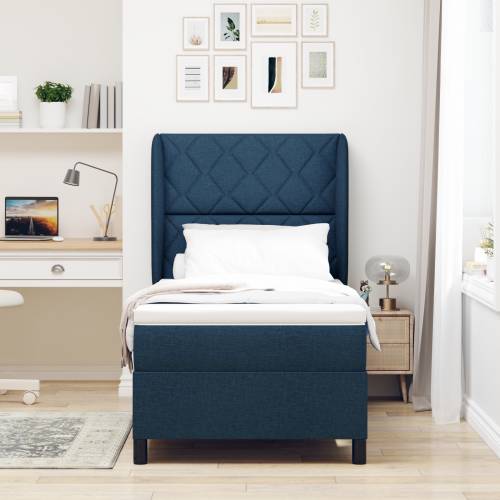 Box Spring Krevet s Madracem u Plavoj Boji, 90x190 cm, Tkanina Cijena
