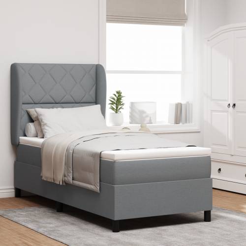 Box Spring Krevet s Madracem - Svjetlosiva, 100x200 cm, Tkanina Cijena