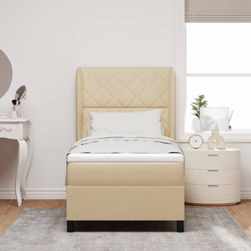 Box Spring Krevet s Madracem - Krem 100x200 cm Tkanina Cijena