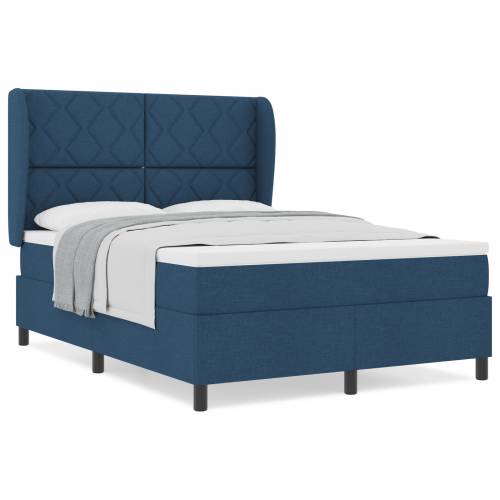 Plavi Box Spring Krevet s Madracem, 140x200 cm Tkanina Cijena