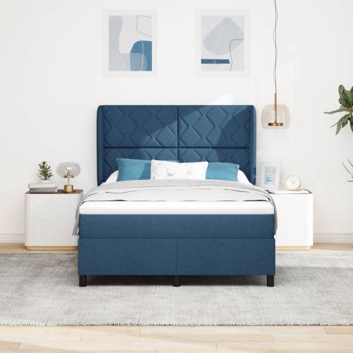 Plavi Box Spring Krevet s Madracem, 140x200 cm Tkanina Cijena